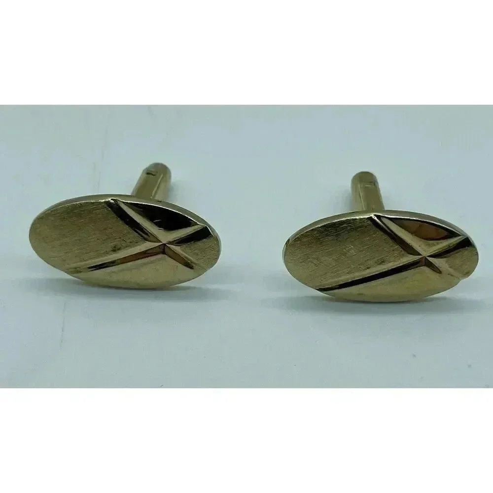 Vintage Cufflinks 50’s Style Oval Brushed Gold Tone Finish With Cross X Design